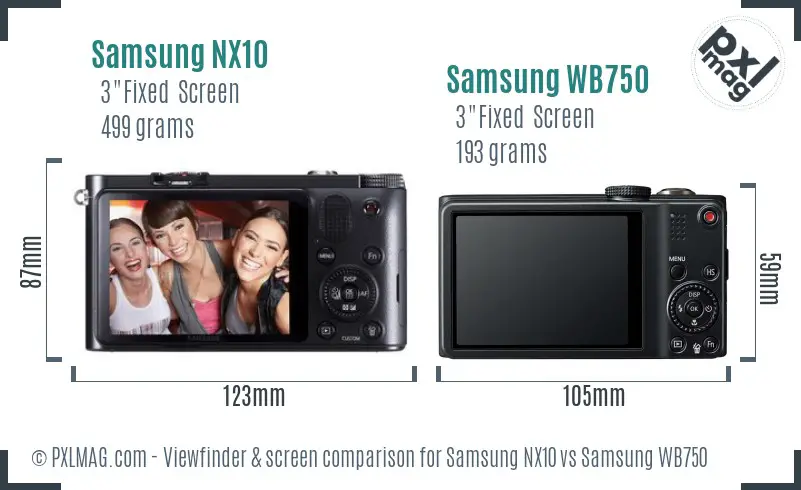 Samsung NX10 vs Samsung WB750 Screen and Viewfinder comparison