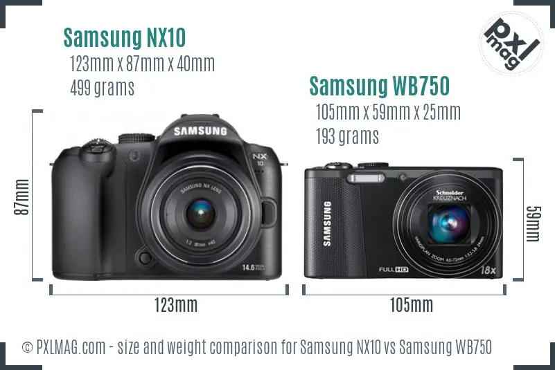 Samsung NX10 vs Samsung WB750 size comparison