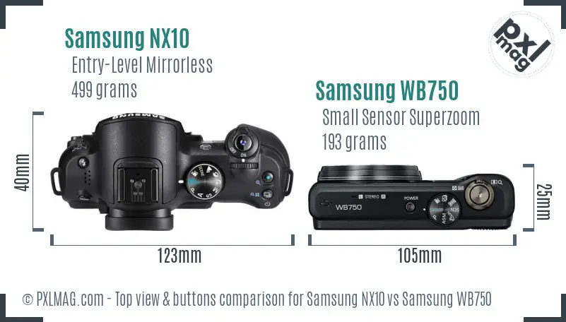 Samsung NX10 vs Samsung WB750 top view buttons comparison