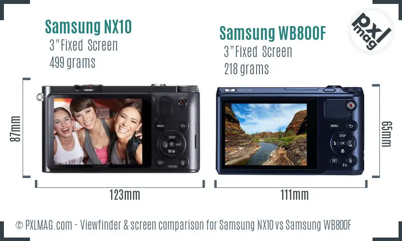 Samsung NX10 vs Samsung WB800F Screen and Viewfinder comparison