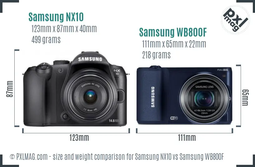 Samsung NX10 vs Samsung WB800F size comparison