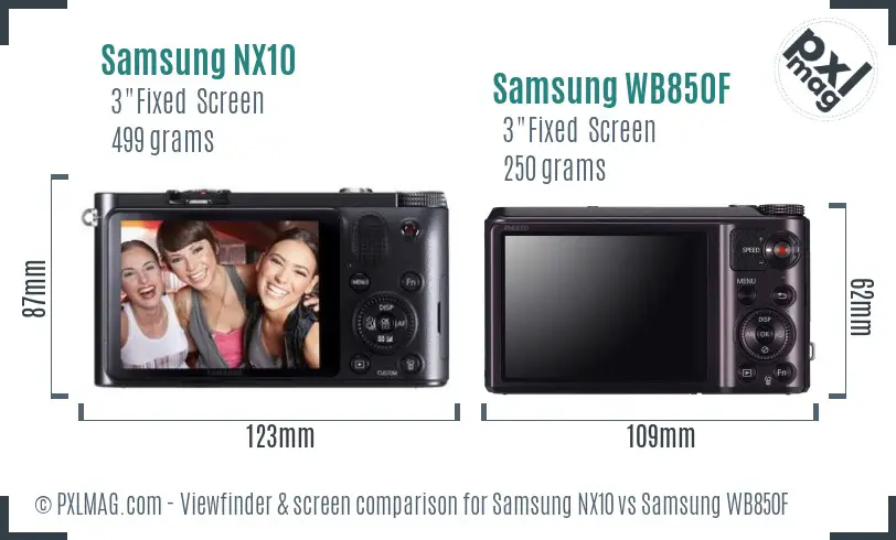 Samsung NX10 vs Samsung WB850F Screen and Viewfinder comparison