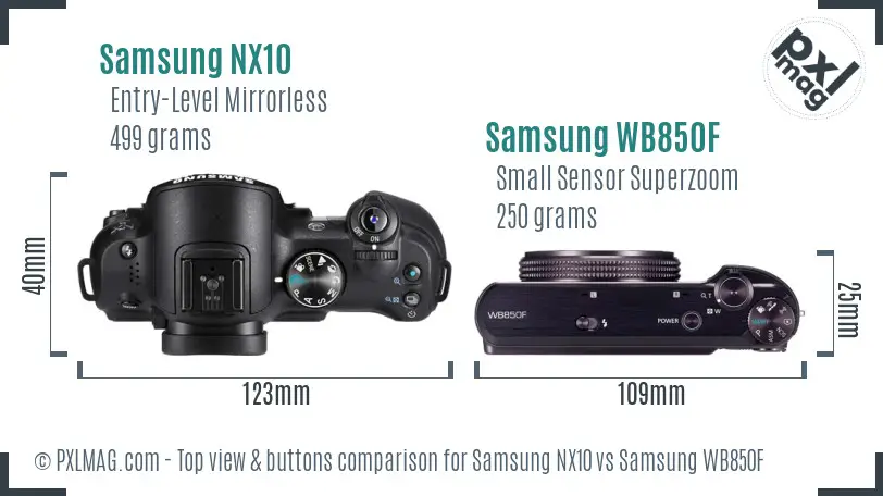 Samsung NX10 vs Samsung WB850F top view buttons comparison