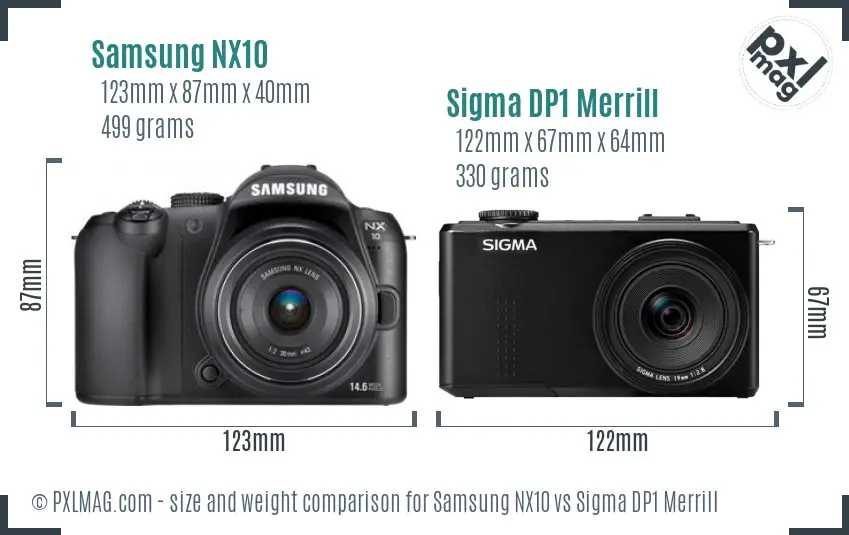 Samsung NX10 vs Sigma DP1 Merrill size comparison