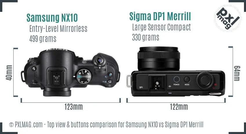 Samsung NX10 vs Sigma DP1 Merrill top view buttons comparison