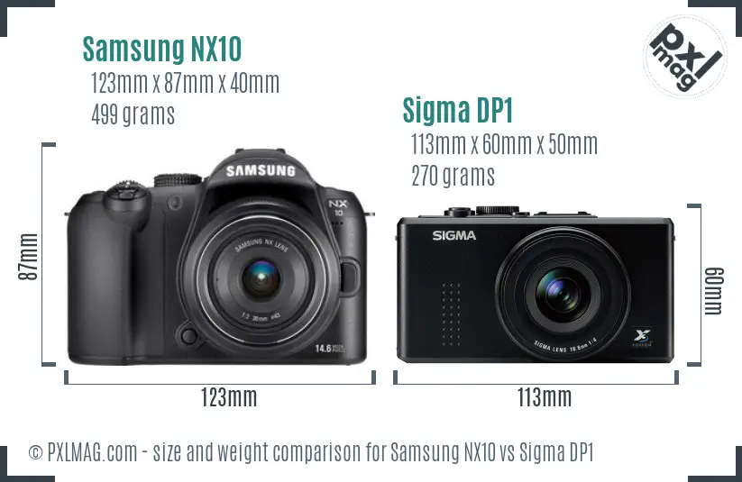 Samsung NX10 vs Sigma DP1 size comparison