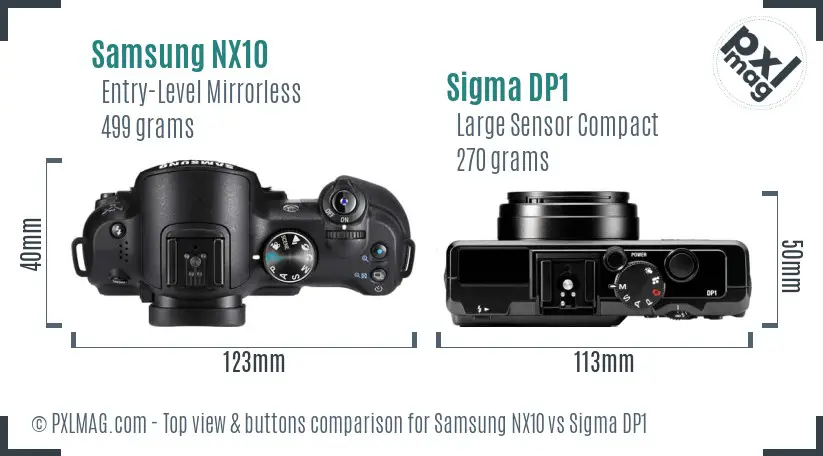 Samsung NX10 vs Sigma DP1 top view buttons comparison