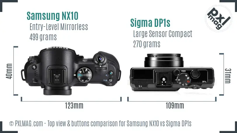 Samsung NX10 vs Sigma DP1s top view buttons comparison