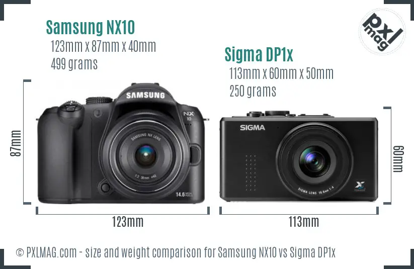 Samsung NX10 vs Sigma DP1x size comparison
