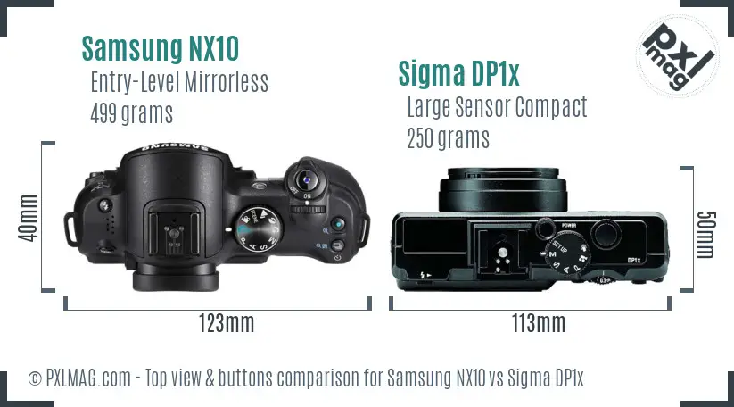 Samsung NX10 vs Sigma DP1x top view buttons comparison