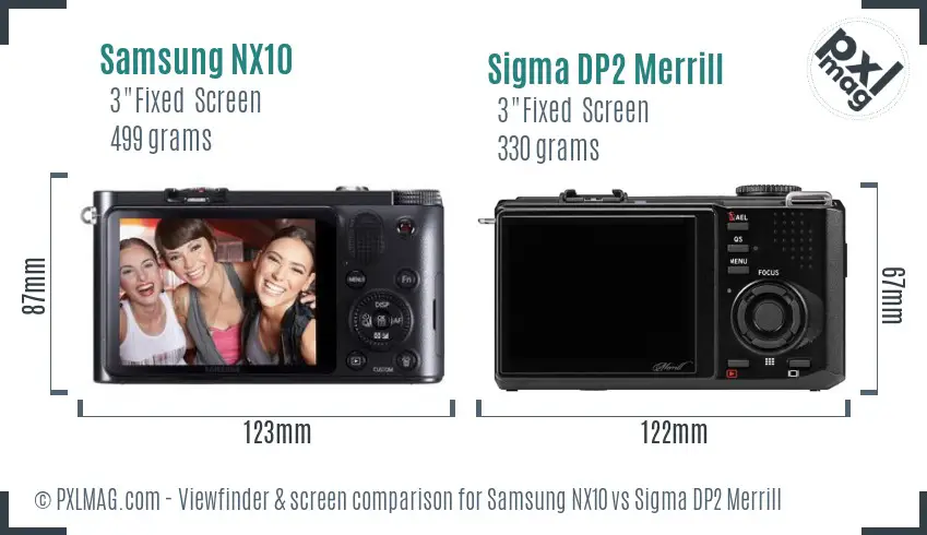 Samsung NX10 vs Sigma DP2 Merrill Screen and Viewfinder comparison