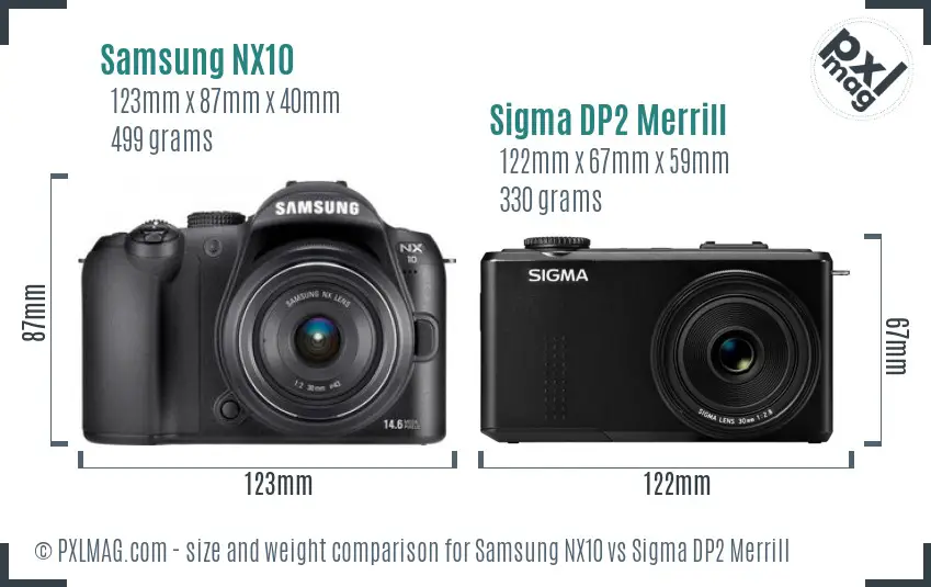 Samsung NX10 vs Sigma DP2 Merrill size comparison