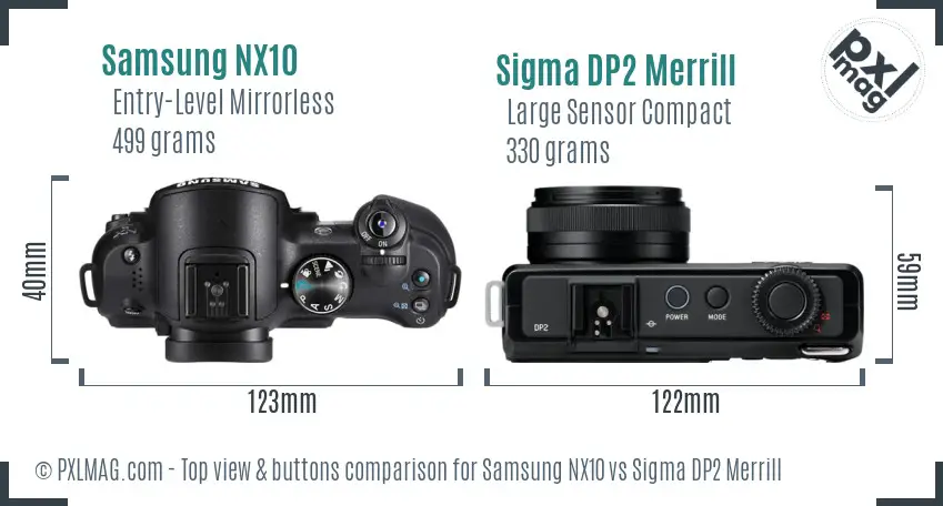 Samsung NX10 vs Sigma DP2 Merrill top view buttons comparison