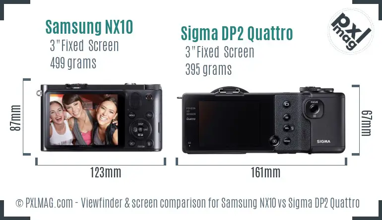 Samsung NX10 vs Sigma DP2 Quattro Screen and Viewfinder comparison