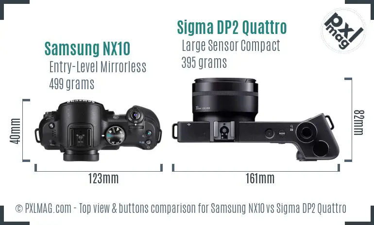 Samsung NX10 vs Sigma DP2 Quattro top view buttons comparison