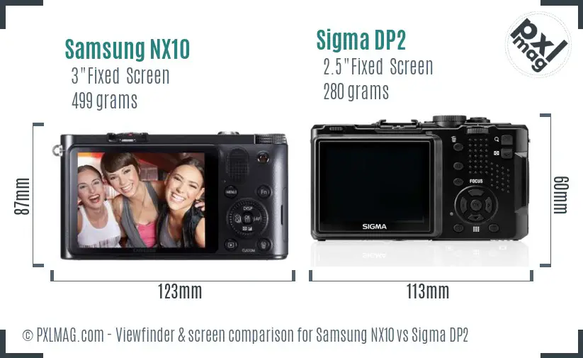 Samsung NX10 vs Sigma DP2 Screen and Viewfinder comparison