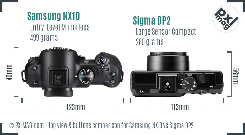 Samsung NX10 vs Sigma DP2 top view buttons comparison