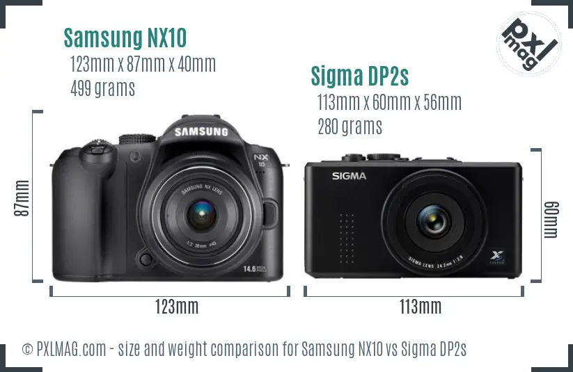 Samsung NX10 vs Sigma DP2s size comparison