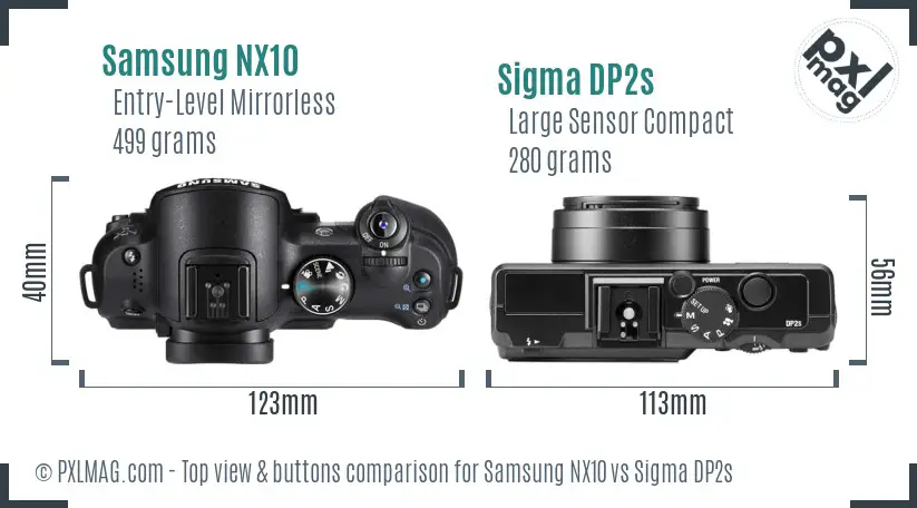 Samsung NX10 vs Sigma DP2s top view buttons comparison