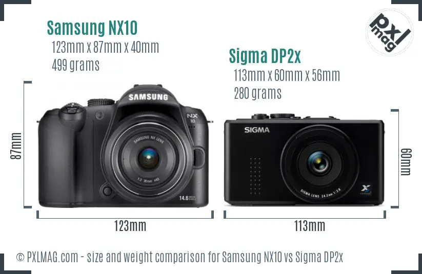 Samsung NX10 vs Sigma DP2x size comparison
