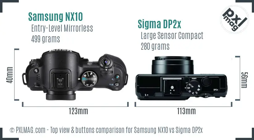 Samsung NX10 vs Sigma DP2x top view buttons comparison