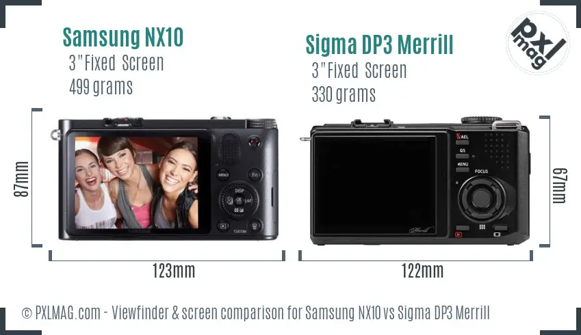 Samsung NX10 vs Sigma DP3 Merrill Screen and Viewfinder comparison