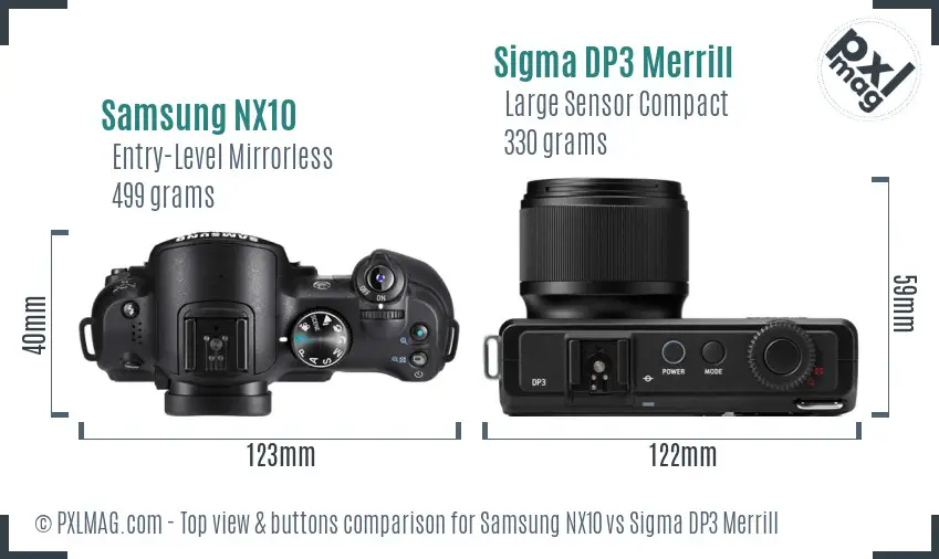 Samsung NX10 vs Sigma DP3 Merrill top view buttons comparison