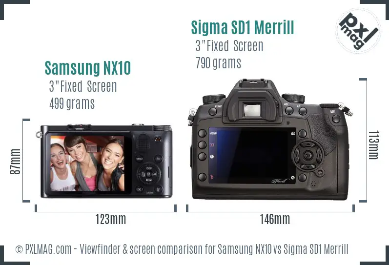 Samsung NX10 vs Sigma SD1 Merrill Screen and Viewfinder comparison