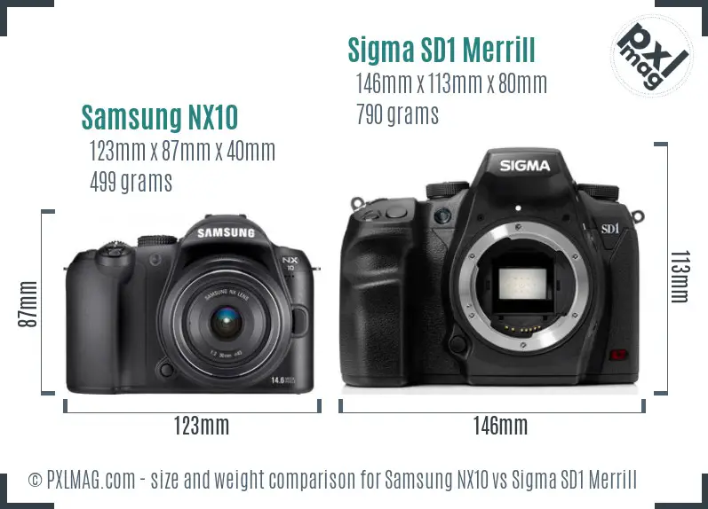 Samsung NX10 vs Sigma SD1 Merrill size comparison