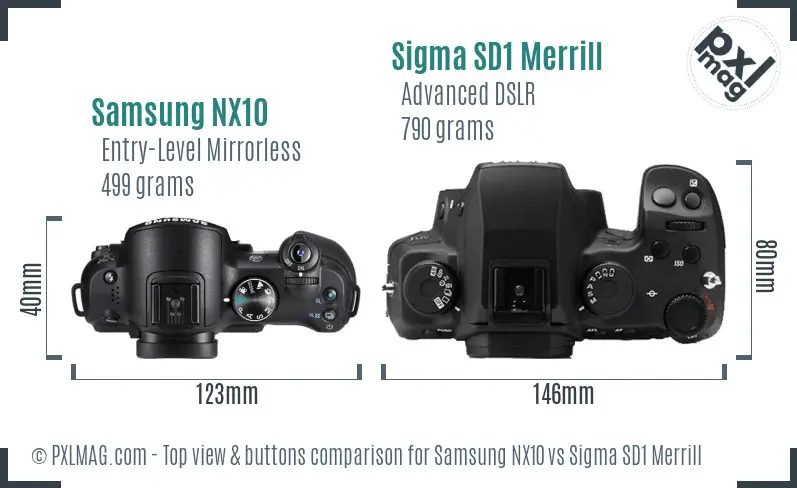 Samsung NX10 vs Sigma SD1 Merrill top view buttons comparison