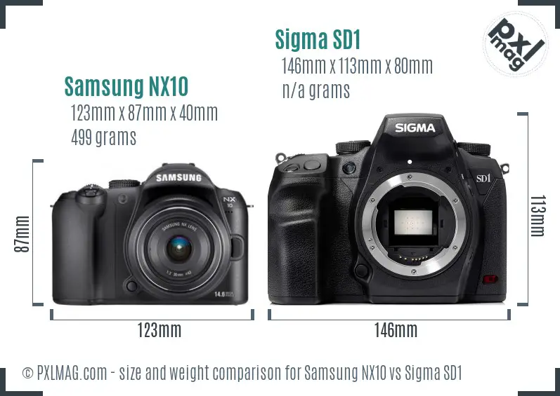 Samsung NX10 vs Sigma SD1 size comparison