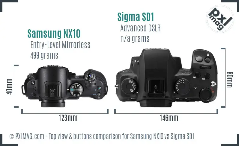 Samsung NX10 vs Sigma SD1 top view buttons comparison
