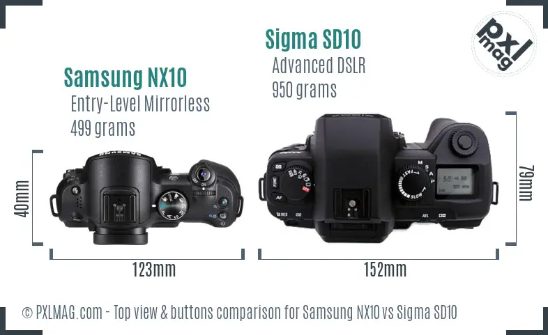 Samsung NX10 vs Sigma SD10 top view buttons comparison