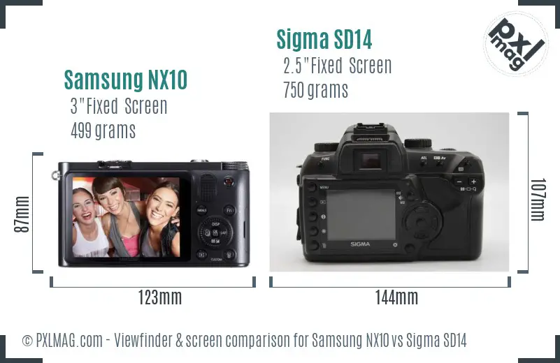Samsung NX10 vs Sigma SD14 Screen and Viewfinder comparison