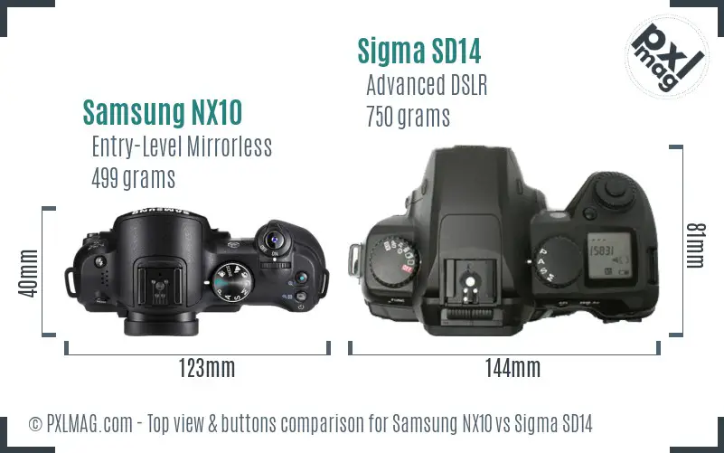 Samsung NX10 vs Sigma SD14 top view buttons comparison