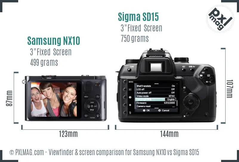 Samsung NX10 vs Sigma SD15 Screen and Viewfinder comparison