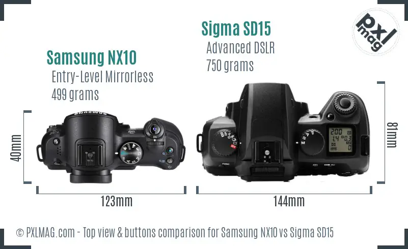 Samsung NX10 vs Sigma SD15 top view buttons comparison