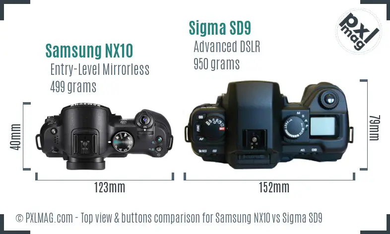 Samsung NX10 vs Sigma SD9 top view buttons comparison