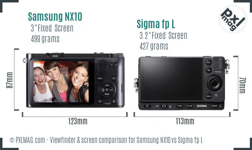 Samsung NX10 vs Sigma fp L Screen and Viewfinder comparison