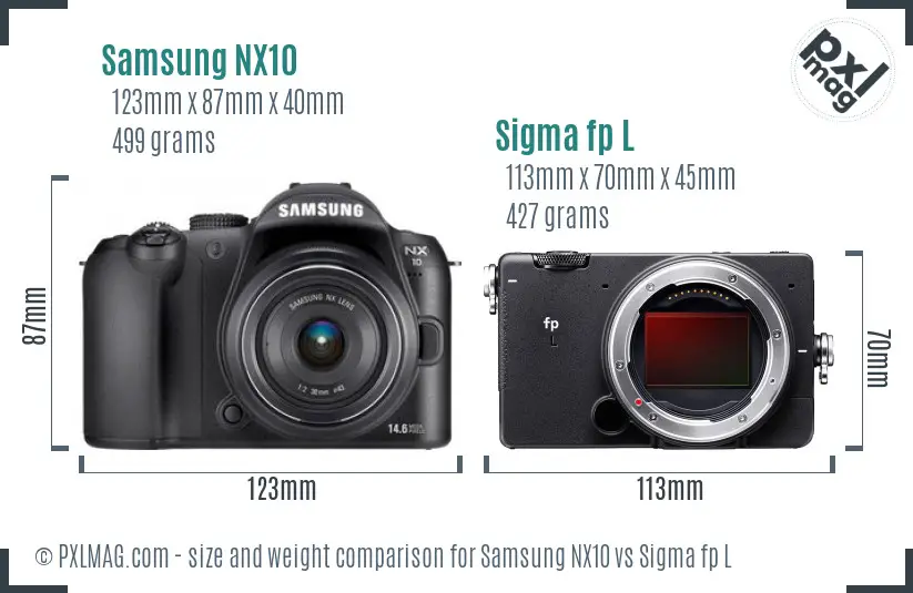 Samsung NX10 vs Sigma fp L size comparison