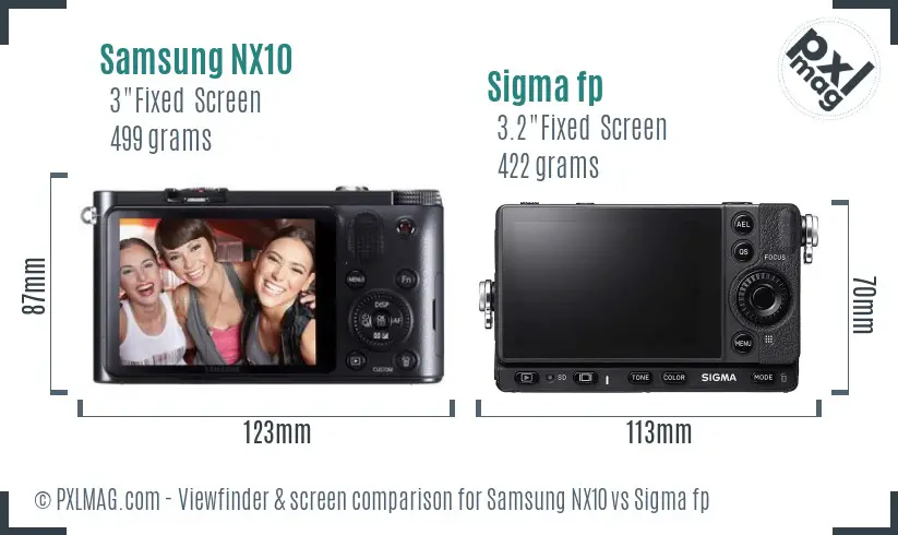 Samsung NX10 vs Sigma fp Screen and Viewfinder comparison
