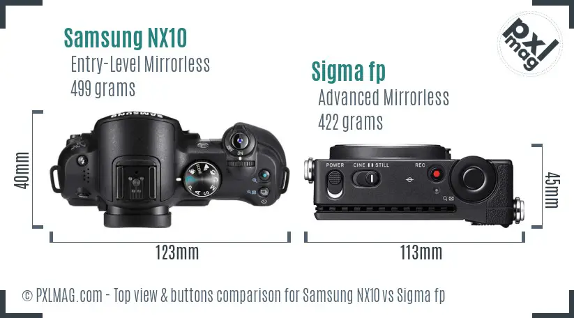 Samsung NX10 vs Sigma fp top view buttons comparison