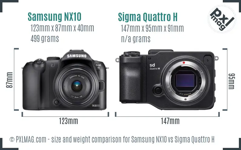 Samsung NX10 vs Sigma Quattro H size comparison