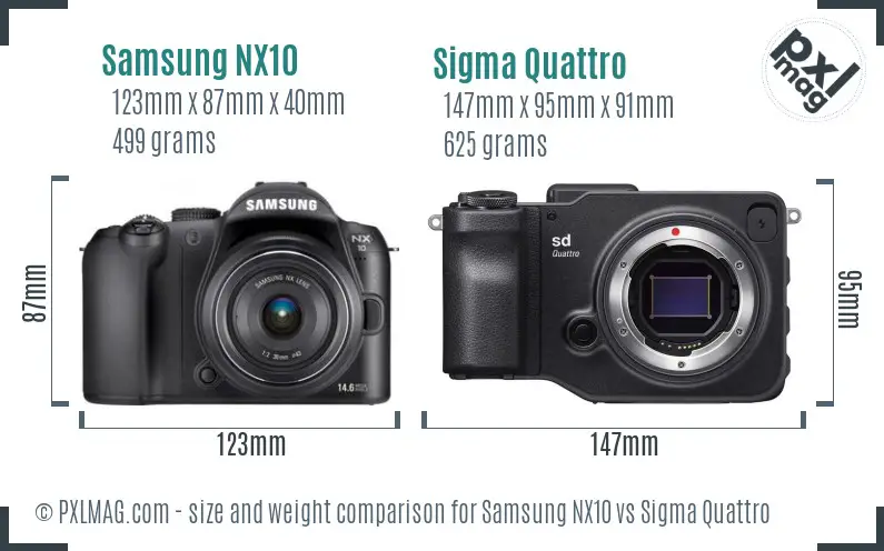 Samsung NX10 vs Sigma Quattro size comparison