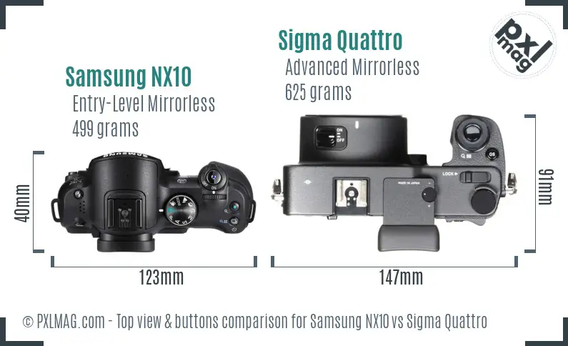 Samsung NX10 vs Sigma Quattro top view buttons comparison