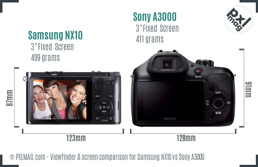 Samsung NX10 vs Sony A3000 Screen and Viewfinder comparison