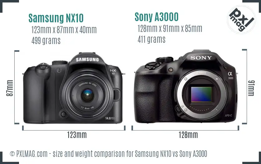 Samsung NX10 vs Sony A3000 size comparison