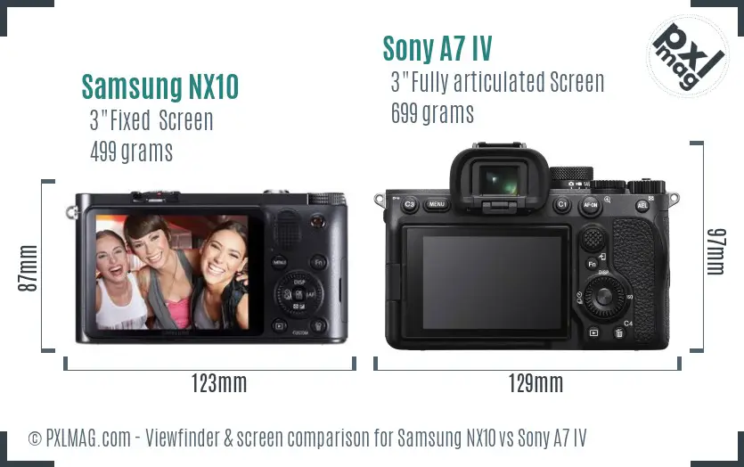 Samsung NX10 vs Sony A7 IV Screen and Viewfinder comparison