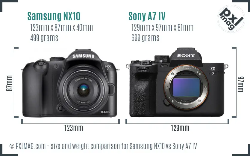 Samsung NX10 vs Sony A7 IV size comparison