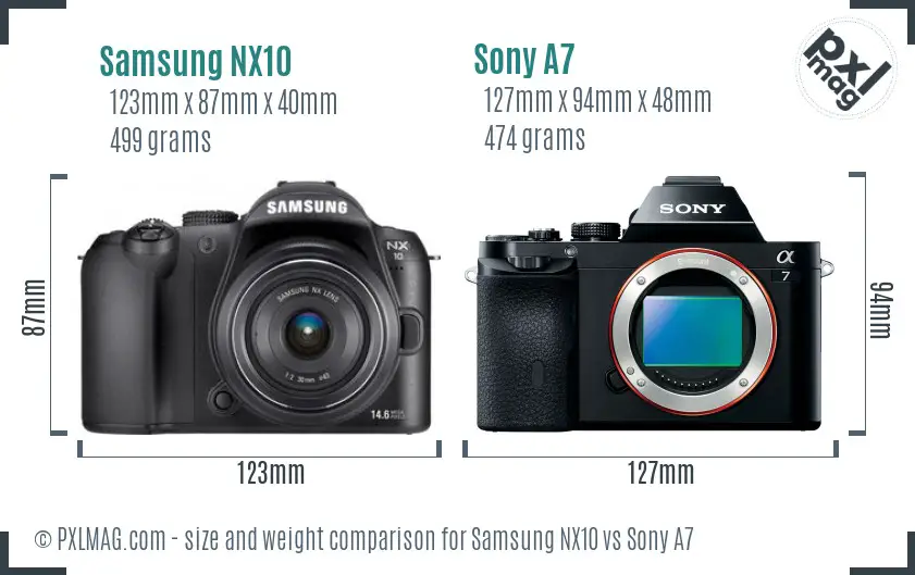 Samsung NX10 vs Sony A7 size comparison